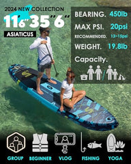 11'6×35" Super Wide Inflatable Stand Up Paddle Board, Ultra Stable Wide SUP for 2+1 People/Family/Big Size w/Shoulder Strap