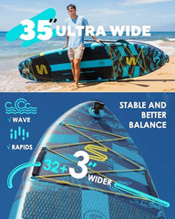 11'6×35" Super Wide Inflatable Stand Up Paddle Board, Ultra Stable Wide SUP for 2+1 People/Family/Big Size w/Shoulder Strap