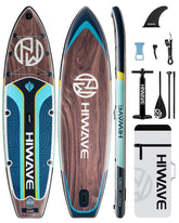 Wood Grain Inflatable Paddle Board 11 '* 34 "* 6" Extra Wide Sup Board, 350lb Capicity Paddle Board for Adults